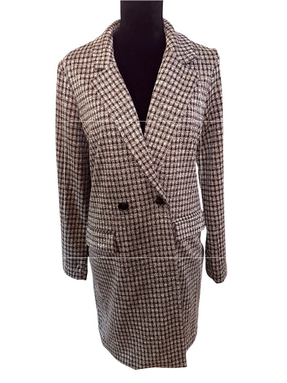 Philosophy Tweed Effect Stretch Knit Coatigan Size Lg Houndstooth Academic NWT
